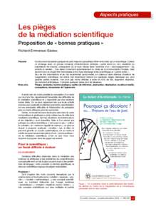 Aspects pratiques  Les pièges de la médiation scientifique Proposition de « bonnes pratiques » Richard-Emmanuel Eastes