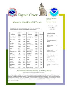 Coyote Crier National Weather Service Monsoon 2008 Rainfall Totals By John R. Glueck, Senior Forecaster and Climate Focal Point