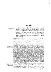 No. III. A n Act to enable t h e Members of a certain Society in the Colony of N e w South Wales denominated 