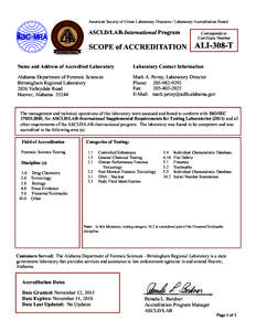 American Society of Crime Laboratory Directors / Laboratory Accreditation Board  ASCLD/LAB-International Program SCOPE of ACCREDITATION