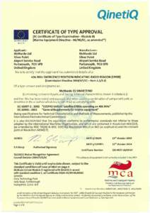 QinetiQ CERTIFICATE OF TYPE APPROVAL NOTIFIED BODY No 0191