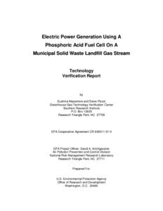 Electric Power Generation Using A A Phosphoric Acid Fuel Cell On A A