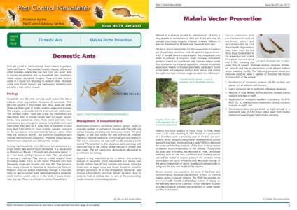 Pest Control Newsletter	  Malaria Vector Prevention Published by the Pest Control Advisory Section