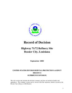 Record of Decision (September[removed]for Highway[removed]Refinery Superfund Site in Bossier City, Louisiana