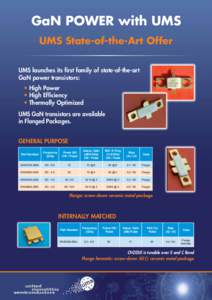 GaN POWER with UMS UMS State-of-the-Art Offer UMS launches its first family of state-of-the-art GaN power transistors: 	 • High Power 	 • High Efficiency