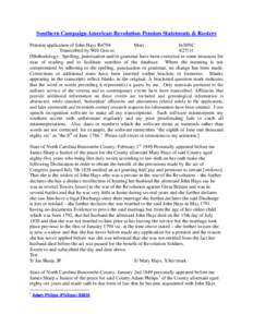 Southern Campaign American Revolution Pension Statements & Rosters Pension application of John Hays R4794 Mary fn38NC Transcribed by Will Graves[removed]