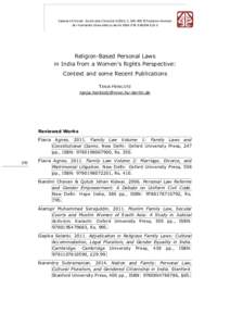 Religion-Based Personal Laws in India from a Women’s Rights Perspective: Context and some Recent Publications