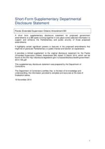 Microsoft Word - Short_Form Disclosure Statementfor SOP re Parole (Extended Supervision Orders) Amendment Bill