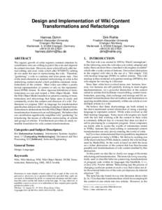 Design and Implementation of Wiki Content Transformations and Refactorings Hannes Dohrn Dirk Riehle