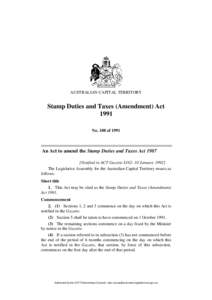 AUSTRALIAN CAPITAL TERRITORY  Stamp Duties and Taxes (Amendment) Act 1991 No. 108 of 1991
