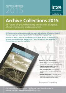 Archive CollectionsArchive Collectionsyears of ground-breaking research on all aspects of civil engineering and construction