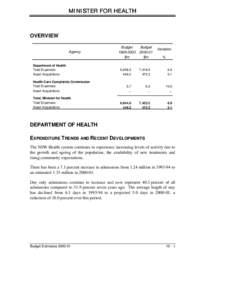 MINISTER FOR HEALTH  OVERVIEW Agency  Department of Health