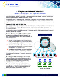 Catalyst Professional Services  World-Class Expertise for Corporate Discovery Catalyst Professional Services is committed to helping corporations and their law firms more effectively and efficiently use technology to man