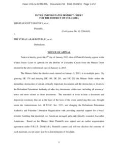 Case 1:02-cvRJL Document 211 FiledPage 1 of 2  IN THE UNITED STATES DISTRICT COURT FOR THE DISTRICT OF COLUMBIA SHABTAI SCOTT SHATSKY, et al., Plaintiffs,