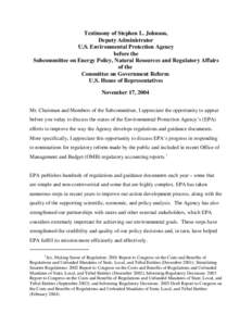 EPA: OCIR: Testimony of Stephen L. Johnson, Deputy Administrator, USEPA, November 17, 2004