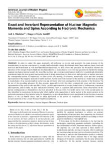 American Journal of Modern Physics 2016; X(X): XX-XX Published online MM DD, 2016 (http://www.sciencepublishinggroup.com/j/ajmp) doi: j.XXXX.2016XXXX.XX ISSN: Print); ISSN: Online)