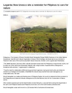 Legarda: New Unesco site a reminder for Filipinos to care for nature newsinfo.inquirer.net[removed]legarda-new-unesco-site-a-reminder-for-filipinos-to-care-for-nature MANILA,  THE PYGMY field at Mt. Hamiguitan Range Wild