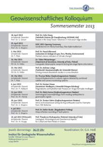 Geowissenschaftliches Kolloquium Sommersemester[removed]April 2013 einladende Dozentin Prof. Dr. S. Schorr