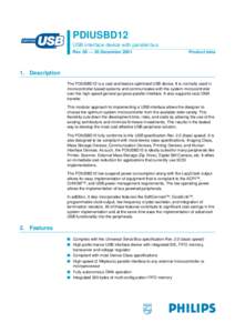 PDIUSBD12 USB interface device with parallel bus Rev. 08 — 20 December 2001 Product data