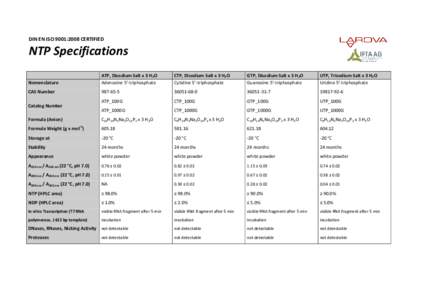 DIN EN ISO 9001:2008 CERTIFIED  NTP Specifications Nomenclature  ATP, Disodium Salt x 3 H2O