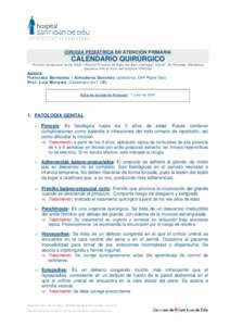 CIRUGIA PEDIÁTRICA EN ATENCIÓN PRIMARIA  CALENDARIO QUIRÚRGICO Protocol consensuat entre HSJD i Atenció Primària de Salut del Baix Llobregat, Garraf, Alt Penedès i Barcelona Esquerra dins el marc del projecte VINCL