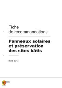 Fiche de recommandations Panneaux solaires et préservation des sites bâtis mars 2013