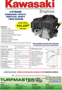 4-STROKE  KAWASAKI FR541V VERTICAL SHAFT TWIN ENGINE RETAIL PRICE: