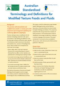 Australian Standardised Terminology and Definitions for Modified Texture Foods and Fluids Background