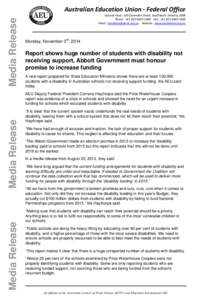 Media Release  Australian Education Union - Federal Office Ground Floor, 120 Clarendon Street, Southbank, Victoria, 3006 Phone : +[removed] Fax : +[removed]