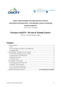 Project: Capacity building of local governments to advance Local Climate and Energy Action – from planning to action to monitoring (Covenant capaCITY) (Contract number – IEECOVENANT CAPACITY – OUTLINE OF 