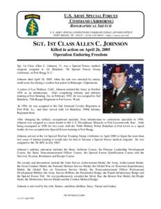 U.S. ARMY SPECIAL FORCES COMMAND (AIRBORNE) BIOGRAPHICAL SKETCH U.S. ARMY SPECIAL OPERATIONS COMMAND PUBLIC AFFAIRS OFFICE FORT BRAGG, NC[removed][removed]http://www.soc.mil