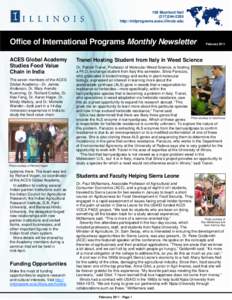 109 Mumford Hall[removed]http://intlprograms.aces.illinois.edu Office of International Programs Monthly Newsletter ACES Global Academy