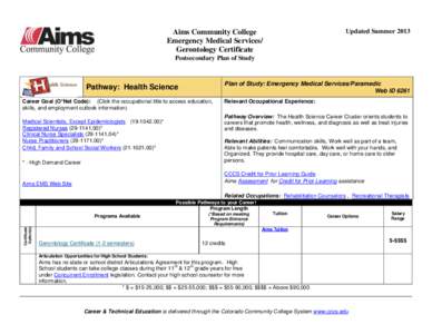 Updated Summer[removed]Aims Community College Emergency Medical Services/ Gerontology Certificate Postsecondary Plan of Study