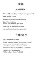 1999 JANUARY When Is A Deferred Payment Agreement Appropriate? Audits, Audits,... Audits Selection Of Architect/Engineer Services City of Fairmint Utilities