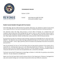FOR IMMEDIATE RELEASE  October 15, 2014 Contact: