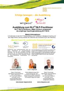 Erfolge bewegen – die Ausbildung  Ausbildung zum NLC®/NLP-Practitioner NLC®/NLP-Practitioner, Magic Words & wingwave® als einjährige CoachingausbildungModul-Informationen