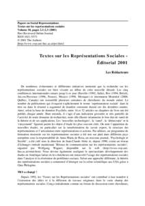 Papers on Social Representations Textes sur les représentations sociales Volume 10, pagesPeer Reviewed Online Journal ISSN © 2001 The Authors