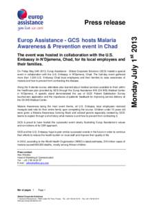 Microsoft Word - GCS Hosts Malaria Awareness & Prevention Event in Chad