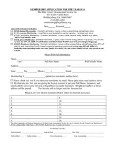 MEMBERSHIP APPLICATION FOR THE YEAR 2016 The Blair County Genealogical Society Inc. 431 Scotch Valley Road Hollidaysburg, PA 