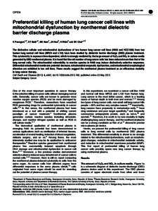 Preferential killing of human lung cancer cell lines with mitochondrial dysfunction by nonthermal dielectric barrier discharge plasma
