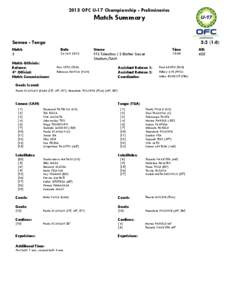 2013 OFC U-17 Championship - Preliminaries  Match Summary