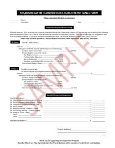 MISSOURI BAPTIST CONVENTION CHURCH REMITTANCE FORM Please reproduce this form as necessary ____________ Church ____________ Association  Date____________________________