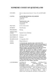 SUPREME COURT OF QUEENSLAND CITATION: Glencore Queensland Limited v Ventyx Pty LtdQSC 14