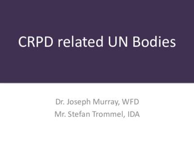 CRPD related UN Bodies  Dr. Joseph Murray, WFD Mr. Stefan Trommel, IDA  CRPD Committee