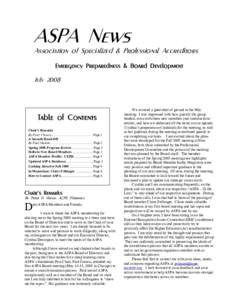 ASPA News  Association of Specialized & Professional Accreditors Emergency Preparedness & Board Development  July 2008