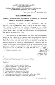 N O . AB[removed]Estt.(RR)  Government of India Ministry of Personnel, Public Grievances and Pensions Department of Personnel and Training