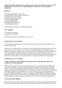 MINUTES OF THE MEETING OF CAERWYS TOWN COUNCIL HELD ON TUESDAY 19TH FEBRUARY 2013 AT 7-0P.M. AT THE MEMORIAL INSTITUTE, SOUTH STREET, CAERWYS.