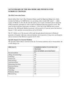 ACP SUMMARY OF THE 2014 MEDICARE PHYSICIAN FEE SCHEDULE CHANGES The 2014 Conversion Factor Shortly before New Year’s Day, President Obama signed the Bipartisan Budget Act, which includes the Pathway for SGR Reform Act,