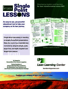 Single lean Point Developing leaders and learners for lean transformation since 2001