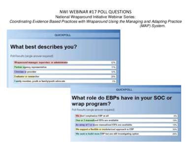 NWI WEBINAR #17 POLL QUESTIONS National Wraparound Initiative Webinar Series: Coordinating Evidence Based Practices with Wraparound Using the Managing and Adapting Practice (MAP) System.  